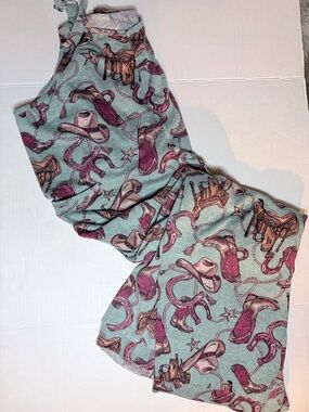 easel Western Print Romper in Mint Green and Plum